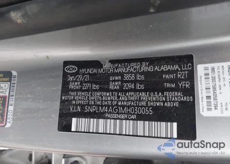 2021 Hyundai Elantra Sel z USA, uszkodzony, nr VIN 5NPLM4AG1MH030055